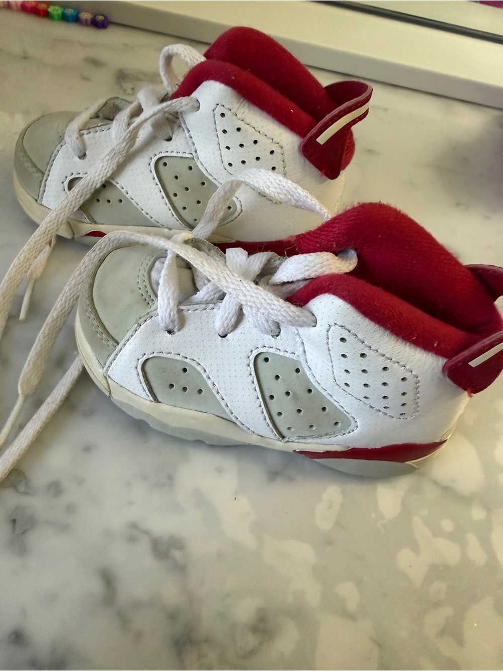 Jordan Kids White and Red High-Top Sneakers